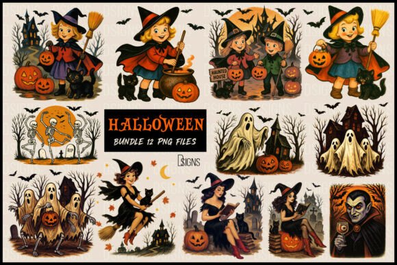 Download Vintage Halloween Clipart Png Bundle - Halloween Collection