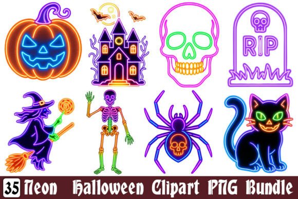 Download Neon Halloween Clipart PNG Bundle - Halloween Collection
