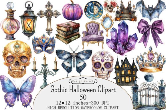 Download Watercolor Gothic Halloween Clipart - Halloween Collection