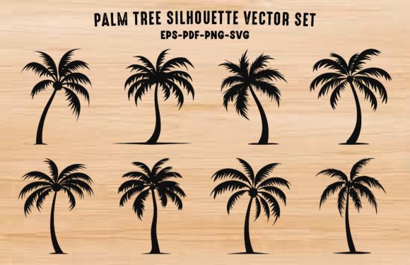 Download Palm Trees Black Silhouette Vector Set - Black silhouette Collection