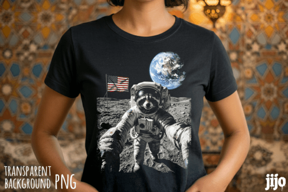 Download Patriotic Raccoon Astronaut Moon PNG - Raccoon Collection
